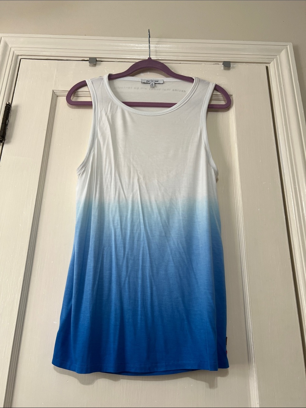 Peace Love World Casual Ombre Tank Top - White to Blue Gradient